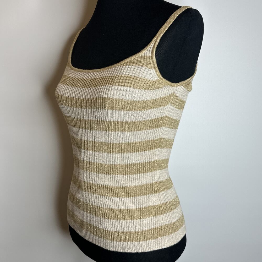 Vintage Gap Y2K Striped Knit Cami Tank Top Small Rayon Blend Gold Cream Grunge - Picture 4 of 10